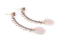 pink tabasco geode earrings with teal sapphires and gold pins