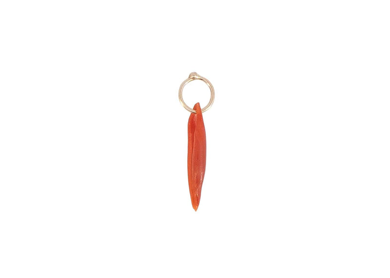 red ovulid shell charm with solid 14k gold hoop