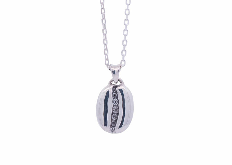 sterling silver coffee bean necklace with white topaz stones