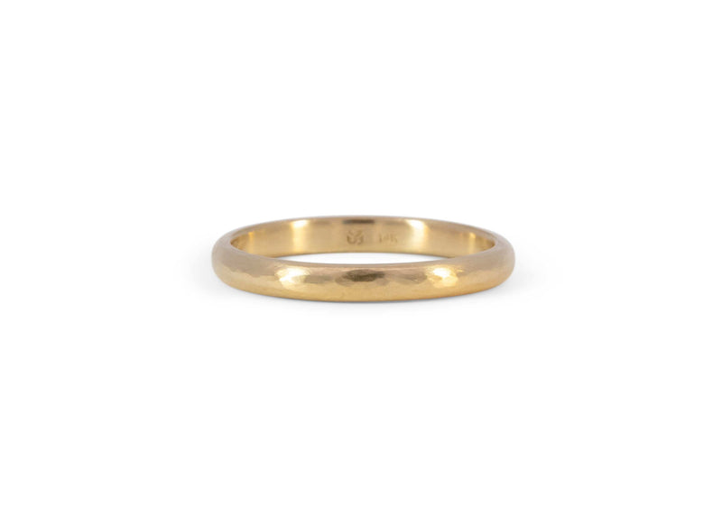 thin gold half round hammered wedding band