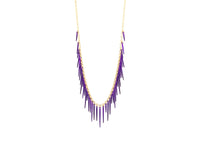 14k gold urchin fringe style necklace with purple powder coated spikes