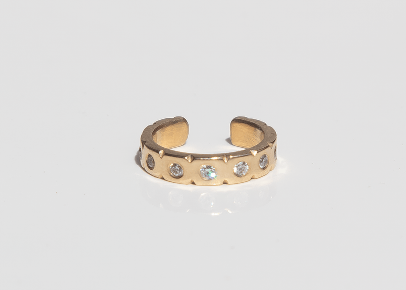 14k gold ear cuff with diamonds and notched details