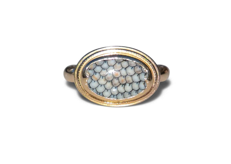 wrasse fish snakeskin agate fossil 14k gold ring