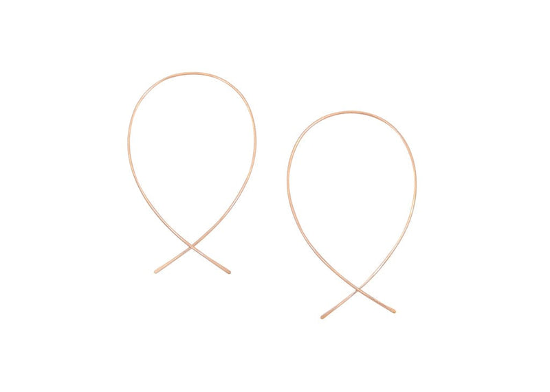 solid 14k rose gold wire threader fish earrings