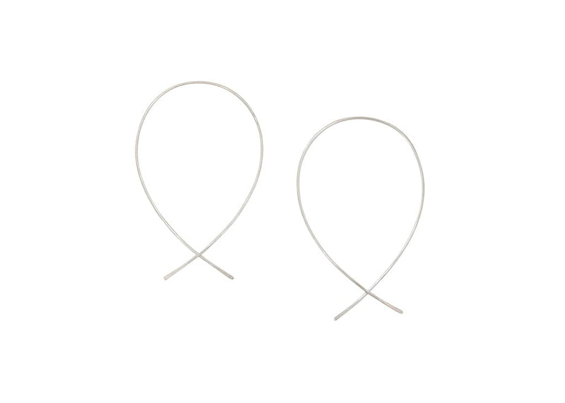 solid 14k white gold wire threader fish earrings