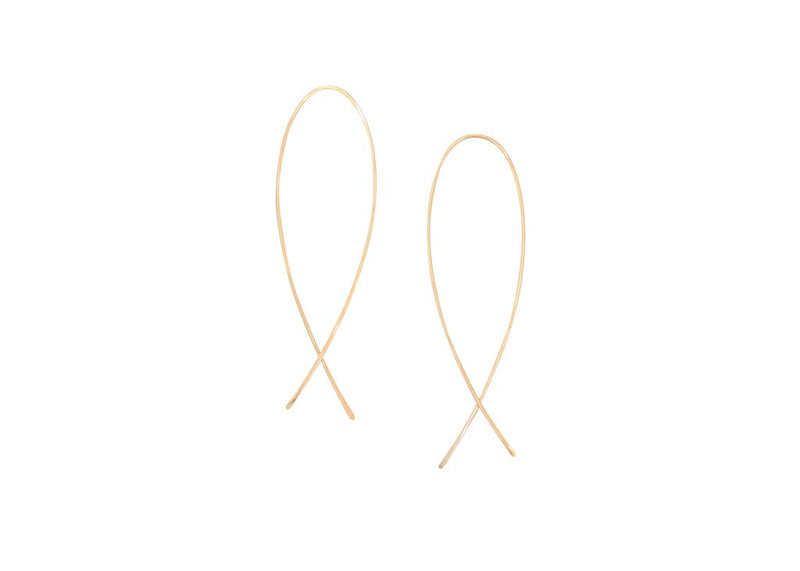 solid 14k yellow gold wire minnow threader earrings