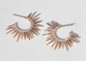 spiky 14k rose gold earrings with pave set diamonds