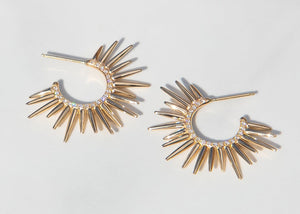 spiky 14k gold earrings with pave set diamonds