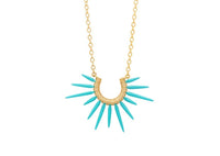 spiky turquoise blue powder coated spike necklace with gold chain