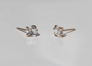 14k gold claw set clear Herkimer diamond stud earrings