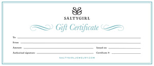 gift certificate for salty girl jewelry