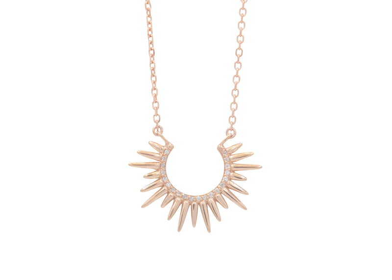 spiky rose gold urchin necklace with diamonds