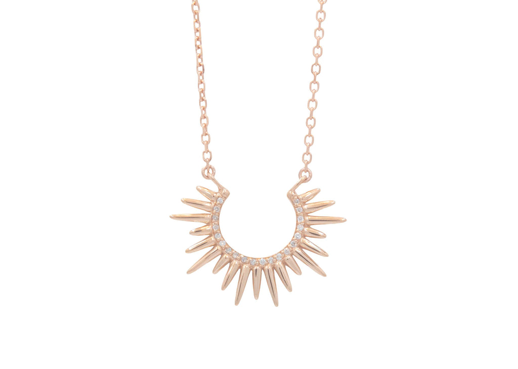 spiky rose gold urchin necklace with diamonds