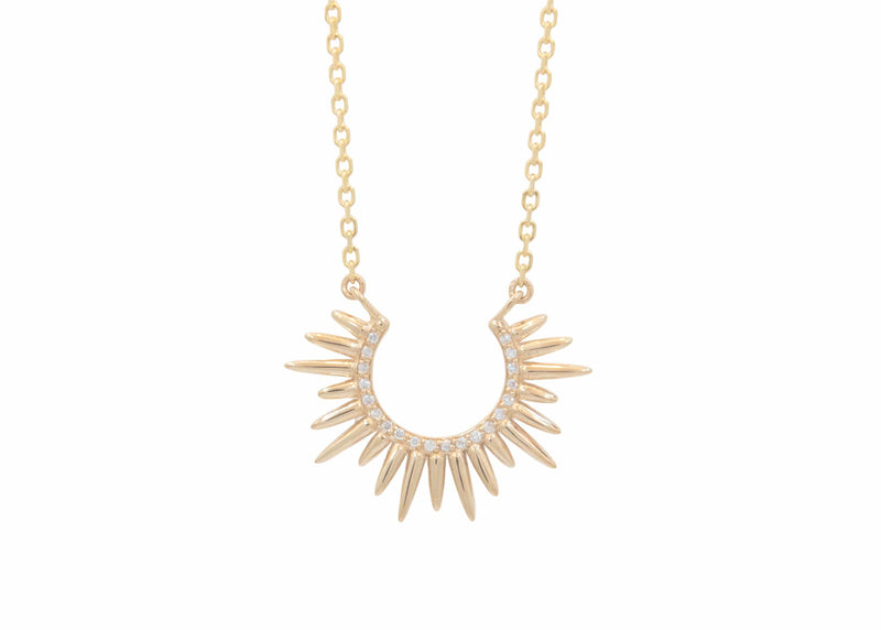 spiky yellow gold urchin necklace with diamonds