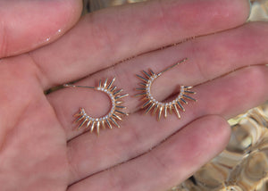 spiky yellow gold huggie earrings with diamonds