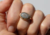 14k gold ring with snakeskin agate wrasse fish fossil on hand