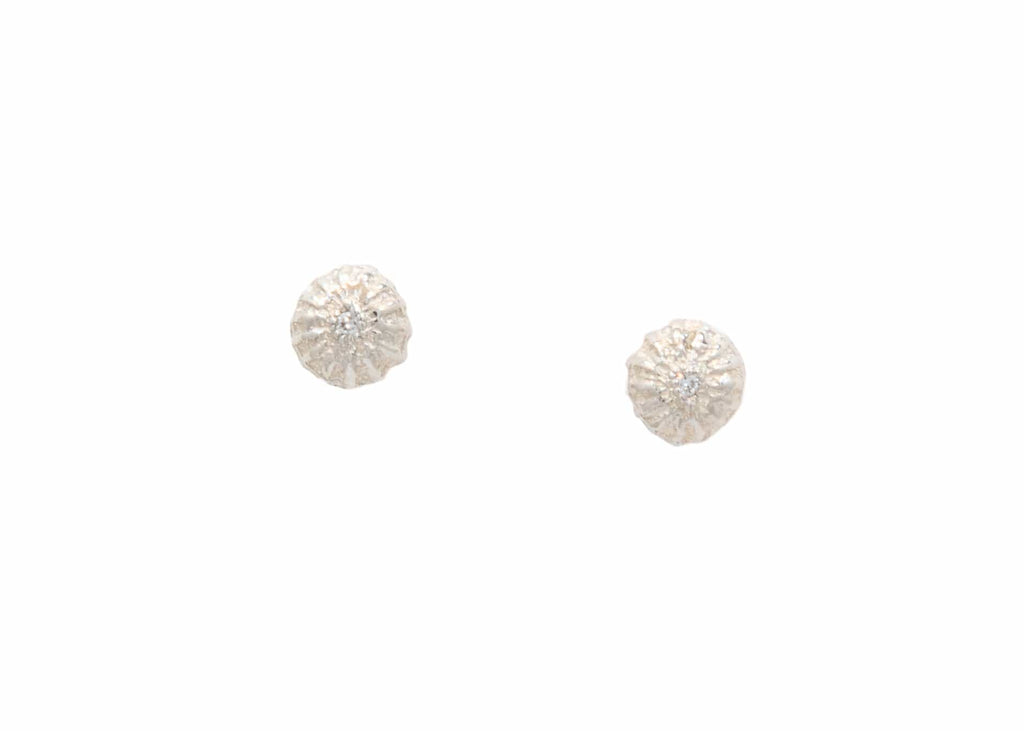 sterling silver textured seed earrings with diamonds