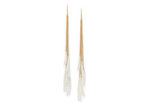 yellow gold dangly chain earrings with white dentalium tusk shells