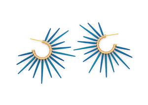 made in hawaii sea urchin earrings with blue powder coated spikes