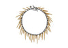 fringe style bracelet with gold powder coated spikes and oxidized sterling silver