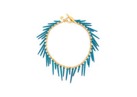 fringe style bracelet with blue powder coated spikes and 14k gold vermeil