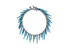 fringe bracelet with blue powder coated spikes and oxidized sterling silver chain