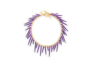 fringe style bracelet with purple powder coated spikes and 14k gold vermeil