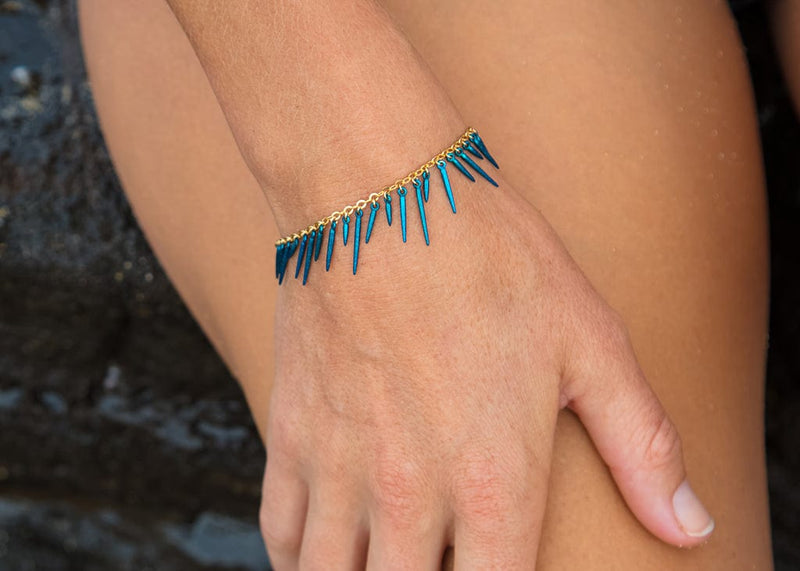 blue powder coated fringe style bracelet