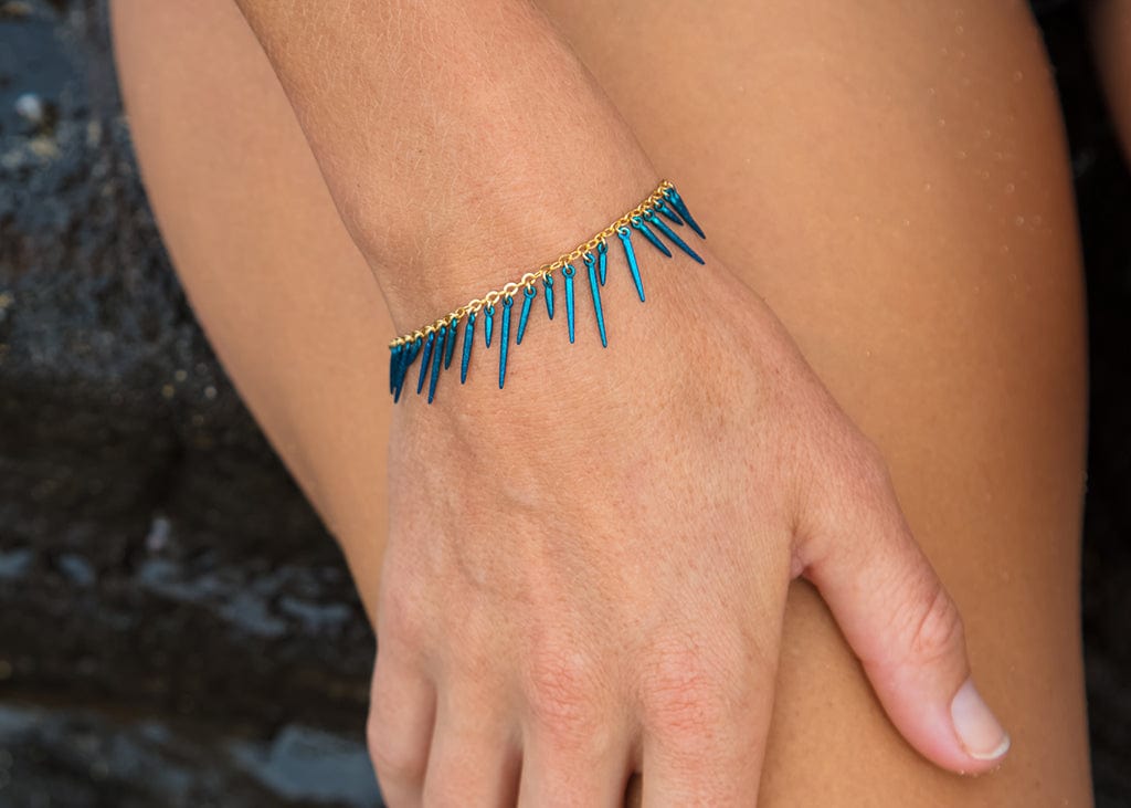 blue powder coated fringe style bracelet