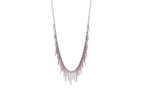 fringe style necklace with rose gold powder coated spikes and oxidized sterling silver