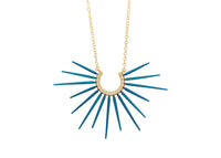 blue spiky necklace with gold chain