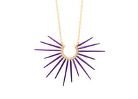 ocean inspired sea urchin necklace with purple spikes and gold chain