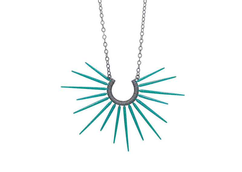 ocean inspired silver spike necklace with black chain