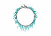 oxidized silver fringe bracelet with teal powder coated spikes