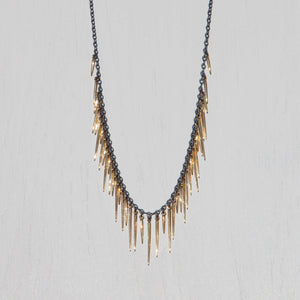 14k gold and oxidized silver fringe necklace