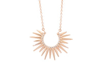 spiky 14k rose gold urchin necklace with pave set diamonds