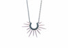 sea urchin inspired necklace with oxidized silver chain and rose gold powder coated spikes
