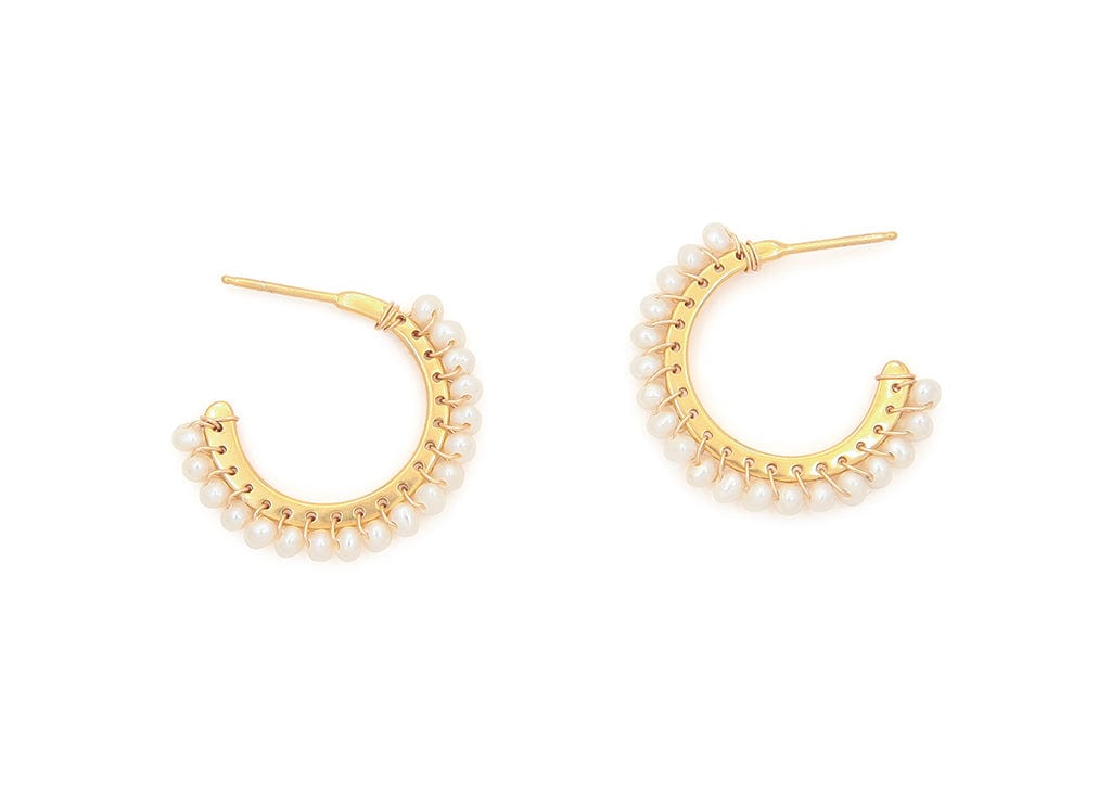14k gold and freshwater pearl hoop earrings