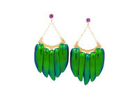 14k gold green scarab beetle wing chandelier earrings with amethyst 