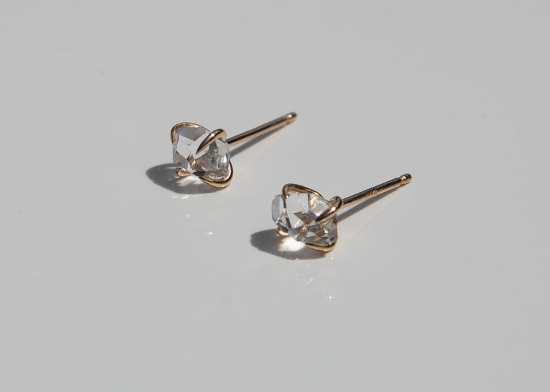 14k gold claw set clear Herkimer crystal stud earrings