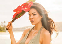 Miss Hawaii Julie Chu wearing gold seaweed necklace