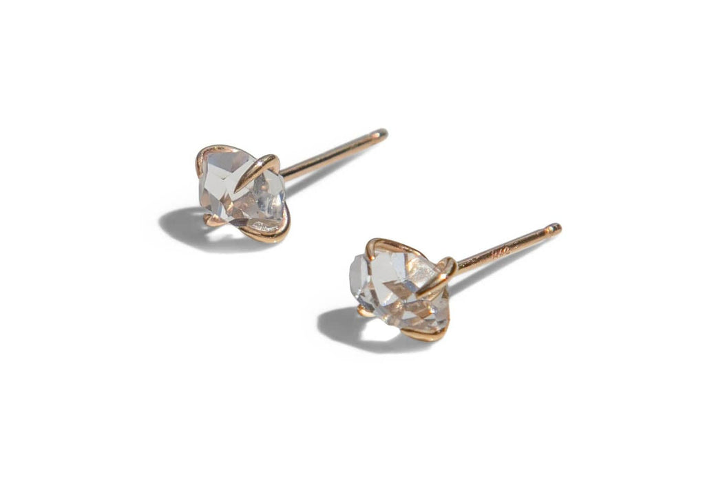 14k gold claw set herkimer diamond stud earrings