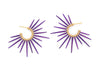 purple powder coated sea urchin hoop earrings with gold wire wrapping