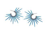oxidized silver hoop earrings with blue powder coated spikes