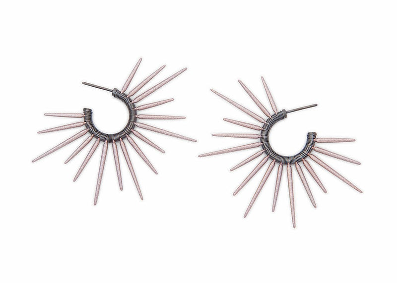 oxidized silver hoop earrings with rose gold powder coated spikes