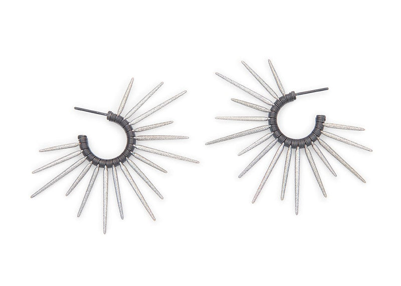 oxidized silver hoop earrings with sparkly silver powder coated spikes