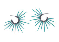 oxidized silver and teal spike hoop earrings