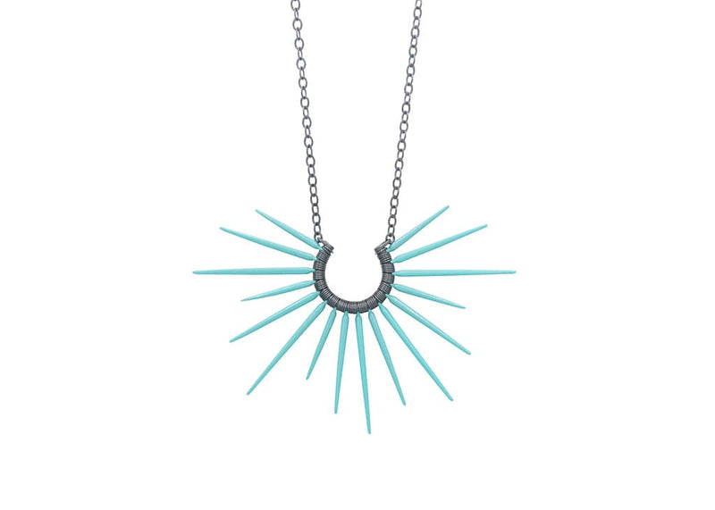 black and seafoam colored powder coated sea urchin spine necklace