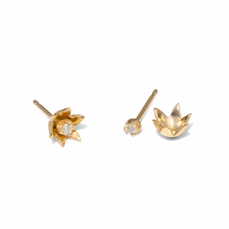 14k gold pomegranate crown earrings with diamonds