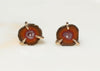 red orange tabasco geode stud earrings with gold claw setting